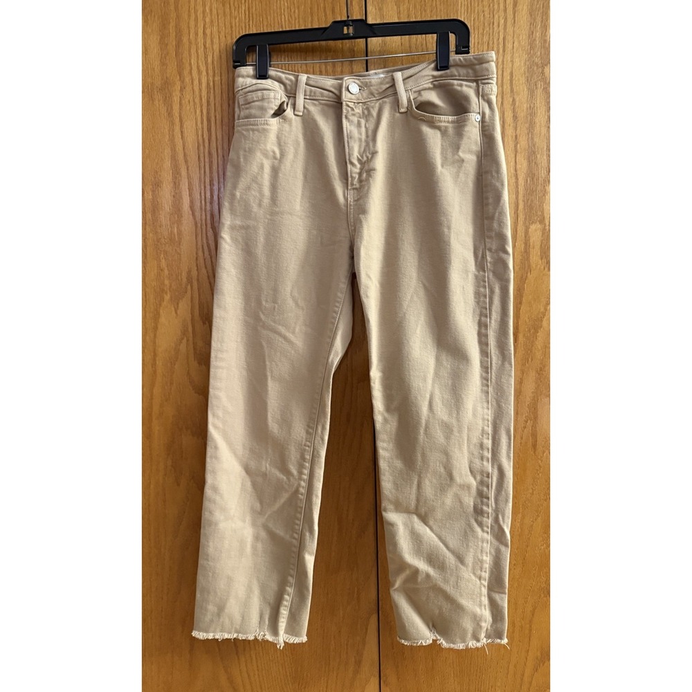 Just Black Cropped Pants Womens 30 Beige Cotton Blend Mid Rise 5 Pockets Zip Fly
